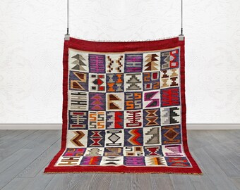 Vintage Tribal Kilim Rug | Handwoven Wool Geometric Flatweave (145x114 cm)