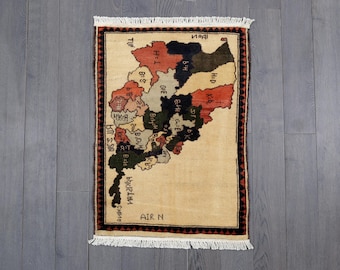 Hand-Knotted Wool Map War Rug: Tribal Art Decor (2.9x2.0 ft.)