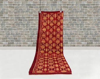 Vintage Kilim Runner 353 x 117 cm (11’7” x 3’10”) – Handwoven Wool Tribal Hallway Rug in Red & Camel Tones