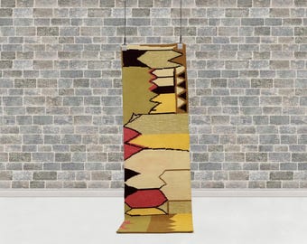 Vintage Geometric Kilim Runner 181 x 56 cm (5'11" x 1'10") – Handwoven Wool Flatweave Hallway Rug, Modern Tribal Design