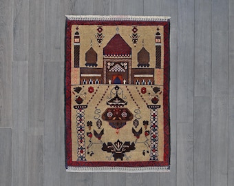 Hand-Knotted Afghan Prayer Rug | Baluchi Wool, Tribal Design