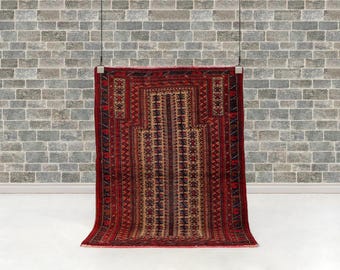 4’1” x 2’11” Vintage Baluch Rug | Tree-of-Life Mihrab, Camel-ground, Hand-Knotted Wool (125 x 90 cm)