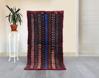 Vintage Shahsavan Sumak Bag-Face Panel |Hand-woven Caucasian Tribal Kilim, Nomadic Wool, Wall-Hanging / Table Runner