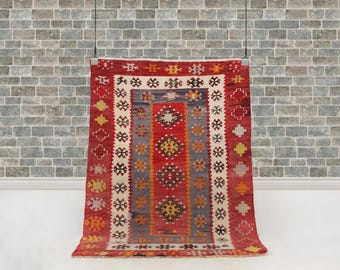 Vintage Anatolian Kilim Rug, Handwoven Wool Flatweave, Boho Decor