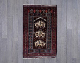 Handwoven Wool Tribal Rug – Red and Black Geometric Carpet