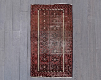 Vintage Turkoman Wool Runner Rug – Handwoven Tribal Carpet, Red Brown Geometric Design