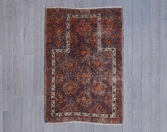 Vintage Tribal Prayer Rug | Hand-Knotted Geometric Wool Area Rug