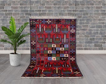 Vintage Afghan Rug: Hand-Knotted Wool Panel Design