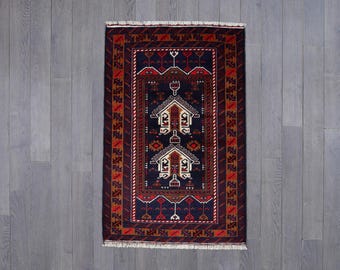 Enchanting Tribal Village Rug - Traditional Handwoven Wool Artwork