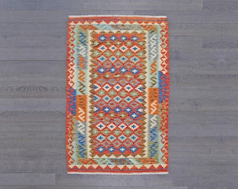 Multi-Color Afghan Kilim | 100% Wool Flatweave | 5.3 x 3.4 ft