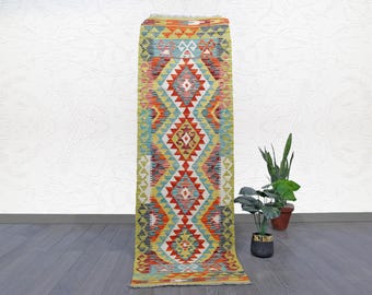 Handmade Wool Kilim Runner | Vibrant Geometric Rug