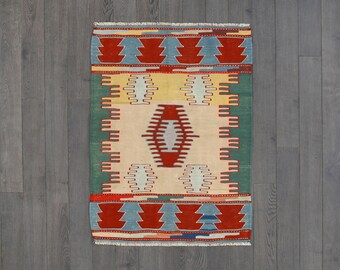 Scandinavian Rölakan Rug: Mid-Century Modern Handwoven Wool Kilim (120x90 cm)