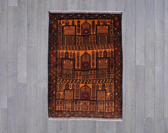 Handcrafted Tribal Rug – Rich Geometric and Architectural Motifs, Versatile Decor Piece