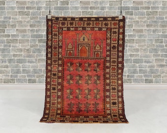 Tribal Vintage  Rug 113x79 cm | Hand-Knotted Wool Tribal Carpet | Natural Dyes | Folk Art Design