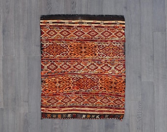 Antique Shahsavan Soumak Kilim Panel: Tribal Geometric Flatweave Wall Hanging