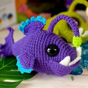 Purple Angler Fish Crochet Pattern – Amigurumi Deep Sea Creature Pattern PDF – No Sew Cute Fish Plush Toy Pattern – DIY tutorial in English