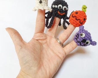 Crochet Halloween Finger Puppets Pattern, Creepy Pumpkin Amigurumi Tutorial PDF in English, Witch Hat Crochet, Halloween Toy Pattern Book