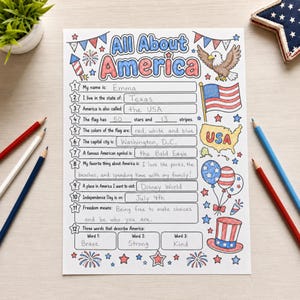Scheda informativa sull'America / Attività di colorazione per il 4 luglio (Download digitale)