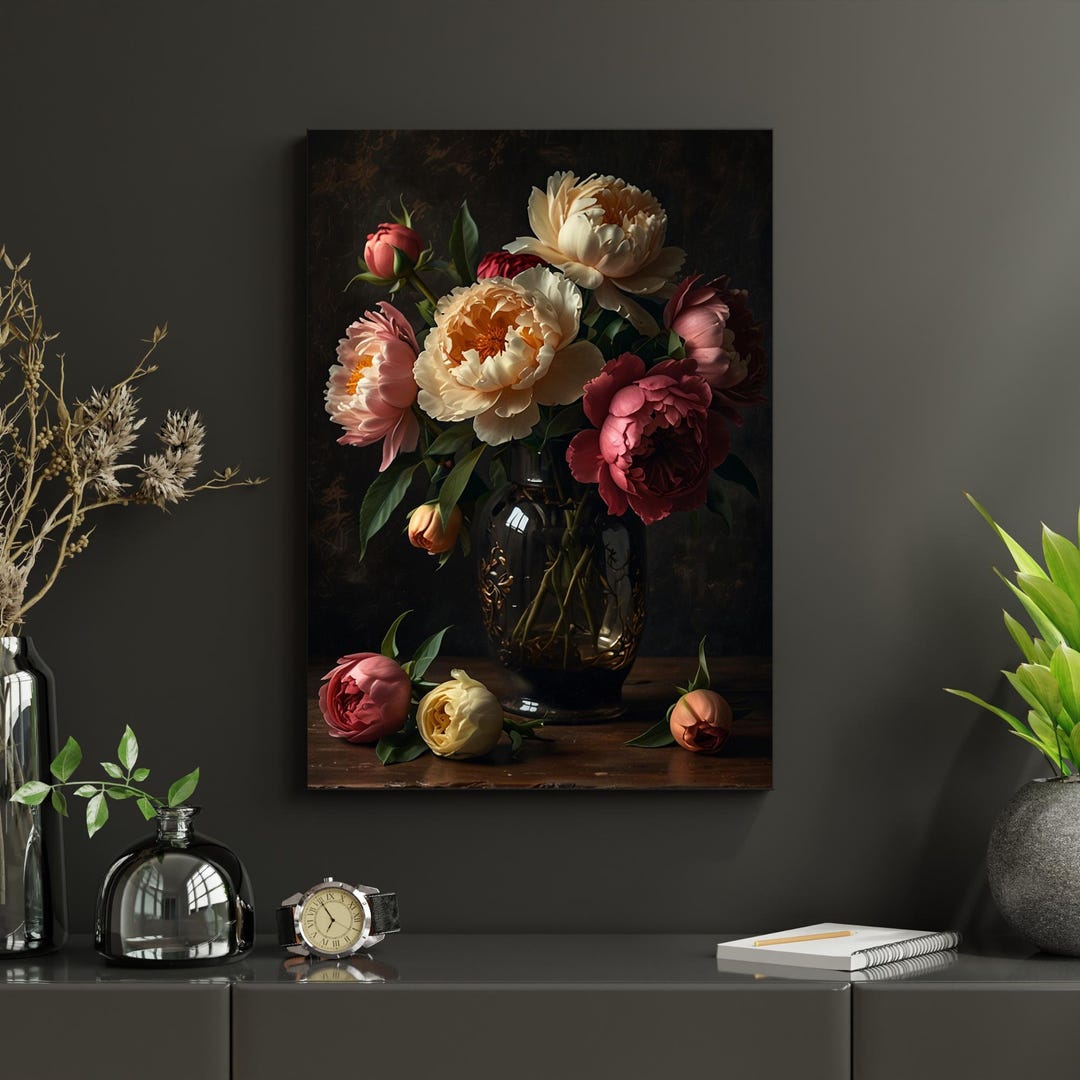 Printable Moody Floral Still Life Wall Art | Vintage Dark Botanical ...