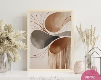 Neutral Abstract Wall Art Printable – Beige & Taupe Minimalist Boho Decor, Digital Download Poster Set