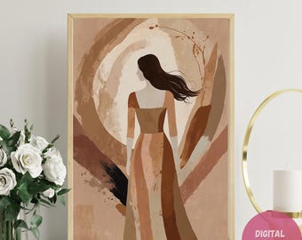 Terracotta Woman Portrait: Abstract Boho Art (Digital Download)