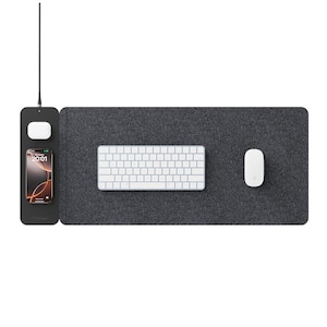 iCharger NexusMat | Trådlös laddningsmatta | Musmatta i läder med Qi-laddare | Arbetsyteorganisatör för kontor och hem | Skrivbordsuppgradering