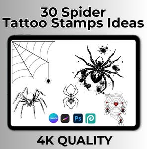 30 procreate Spider stamps, procreate brushes, spider tattoo styleTattoo stamps designs,Unique tattoo Design,Spider net tattoo design stamps