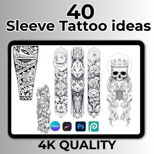 40 Sleeve Tatto sketch ideas, Half-sleeve tattoo, Digital tattoo sleeve desing stamps,Unique tattoo Design, Digital Tattoo, procreate tattoo