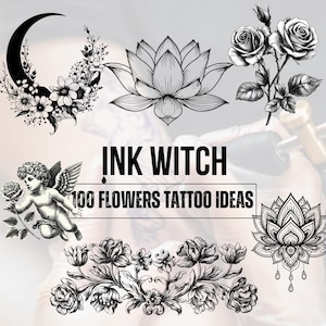 100 Flowers Tattoo design,Tattoo for women, Rose design ideas, Tattoo sketches designs, Unique tattoo Design, Flower Tattoo,Digital Download