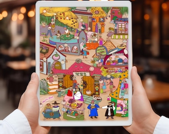 Koreansk bybakgrundsuppsättning | Digital nedladdning för telefon och surfplatta | Nyckfull koreansk illustration | LALATOWN