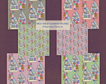 Meet Me at Sunrise Crumbs | 5 Seamless PNG Patterns | Hand Drawn Pattern Bundle