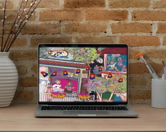 LALATOWN Korean Neighborhood Wallpaper for Tablet & Desktop