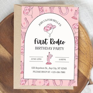 Pink First Rodeo Birthday Invitation, Cowgirl Party Invite, Western Birthday Template, Editable Canva Invitation, Instant Download Template
