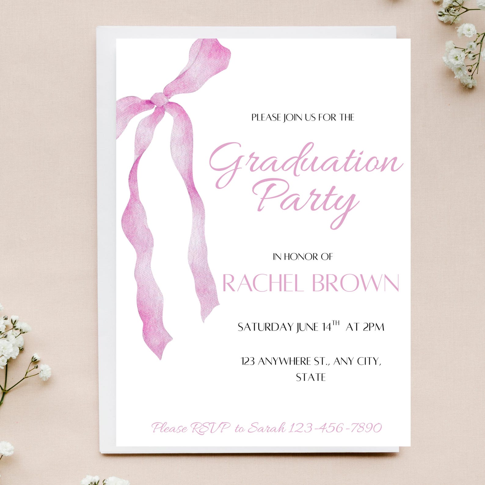 Pink Grad Invite Template Graduation Party Invitation, Pink Coquette Party, Graduation Invite ...