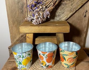 Vintage Fruit Decoupage Plant Pot Set of 3 - Cottagecore Home Decor