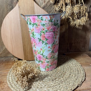 Vintage Floral Decoupage Bucket - Cottagecore Home Decor