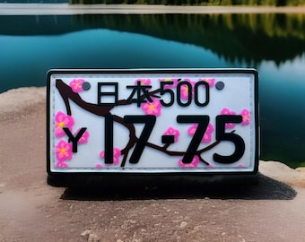 US Navy Japanese License Plate Morale Patch, Cherry Blossom Glow In The Dark