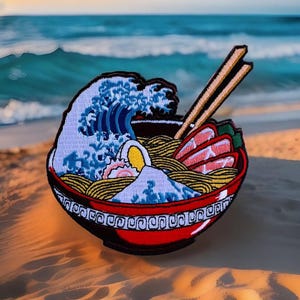 Japanese Wave Ramen Bowl Embroidered Hook/Loop Morale Patch