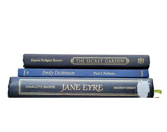 Trio of Classic Literature, Jane Eyre, Emily Dickinson, Secret Garden, hardback book decor