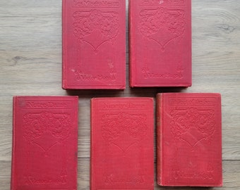 Victor Hugo Book Lot, Antique books, red books, Thomas Nelson and Sons, Embossed books, small books, book lot, literature and fiction