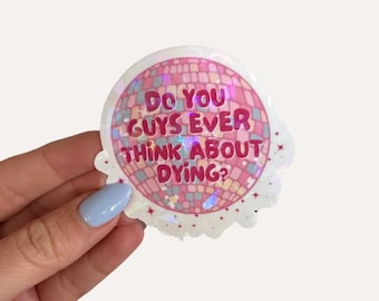 Adesivo holográfico com frases da cultura pop e bola de discoteca rosa