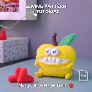Apple Plush Toy PDF Sewing Pattern • Fleece Fruit Softie with Movable Limbs & Secret Mouth Pocket • Beginner DIY Tutoria