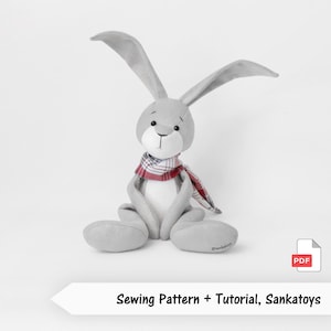 Patrón de costura de conejito, tutorial en PDF de Sankatoys