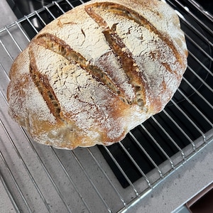 Sourdough bread, freshly homemade sourdough loaf, artisan sourdough bread, traditional sourdough bread, long fermented sourdough loaf