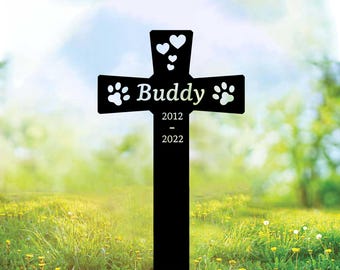 Estaca conmemorativa personalizada para mascotas en forma de cruz, marcador de tumba personalizado para perros en el jardín.