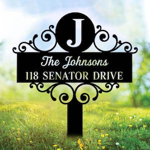 Lawn Address Sign with Family Name, Custom Metal House Number for Yard,Personalized Address Yard Stake,House Number Sign,Address Number Sign