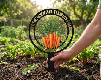 Letrero personalizado para huerto de zanahorias - Estaca personalizada para huerto de verduras - Decoración para huerto de zanahorias - Marcador de jardín exterior, regalo para huerto de verduras