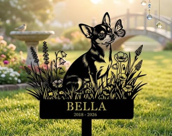 Benutzerdefinierte Chihuahua-Hund gedenkmal Metallpfahl Gartendekoration, Haustier-Gedenktafel mit Pfahl, Grabmarkierung, Hundesympathiezeichen, Hundeverlust