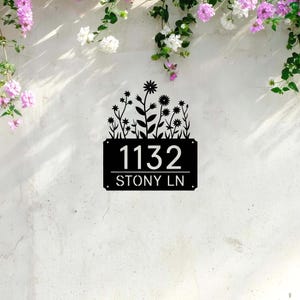 Custom Metal Address Sign, Address Plaque, Flower House Number Plaque, Personalized Address Number Sign, House Number Sign, Front Porch Sign