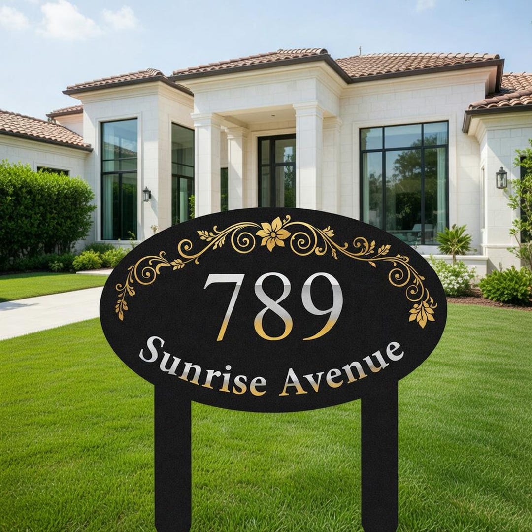 Personalized Yard Address Sign, Custom Metal Address Sign With Stakes ...